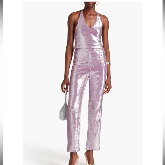 ✨ ROTATE Birger Christensen Lavender Sequin Halter Top & Pants Set | NWT ✨ - Picture 1 of 11